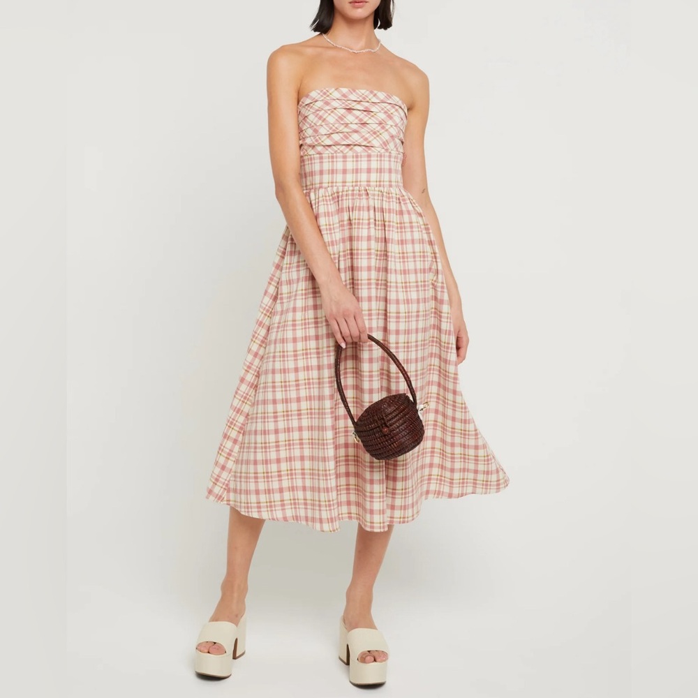 OPT Erva Midi Dress Strapless Plaid Pockets Cottagecore NWT Size Small